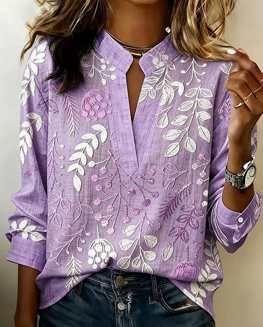 Eleni | Bloemenprint blouse met hoge kraag